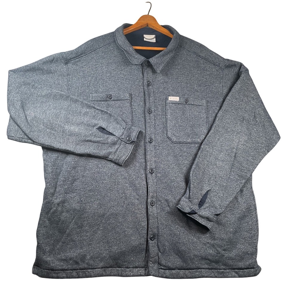 Columbia Shirt Jacket Mens XXL Blue Heather Fleece Lined Button Up AM3691